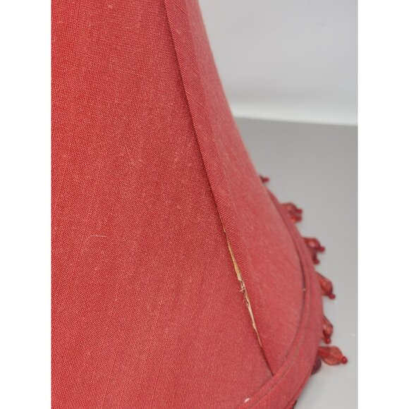 Vintage Crimson Red Fabric Bell Lampshade With Beaded Trim - Picture 12 of 16
